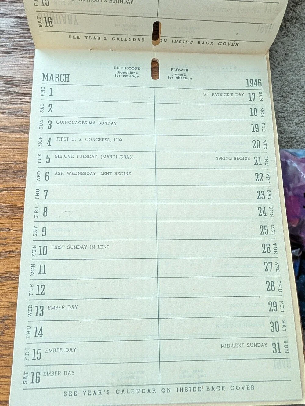 Vintage 1946 Calendar
